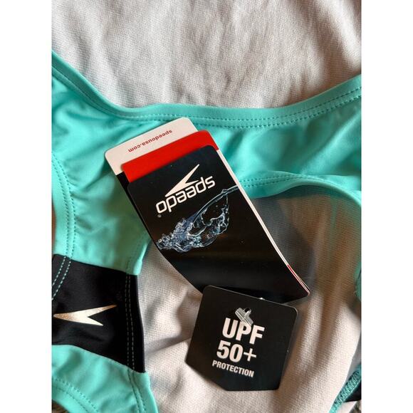 Speedo Youth Sea Level One-Piece Swimsuit Black Aqua White Size 16 NWT - Picture 2 of 5